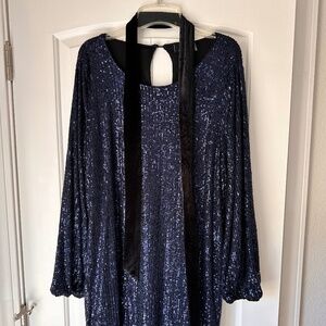 Blue sequin long sleeved mini dress